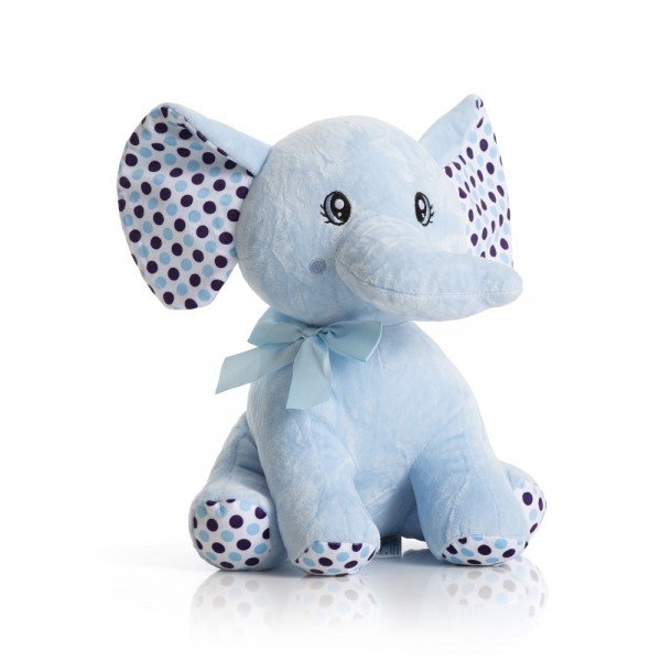 Elefante de pelúcia sentado - Azul bebê com bolinhas