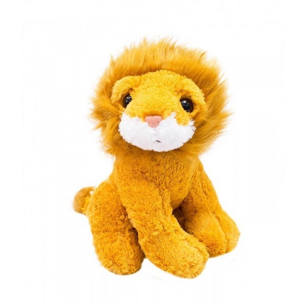 Leão de pelúcia de 29 cm sentado, cor caramelo.