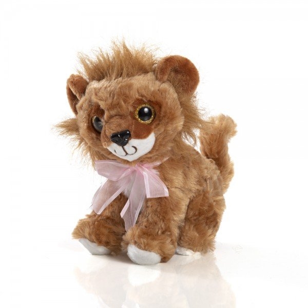 Leãozinho de pelúcia sentado de 21 cm com laço rosa