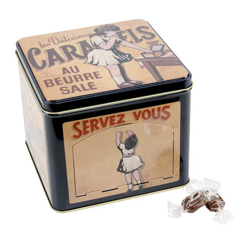 Caramelos de manteiga salgada bretões - caixa vintage Servez-Vous (lata de 500g)