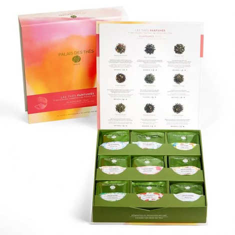 Conjunto de 9 chás aromatizados em musselina - folhas inteiras
