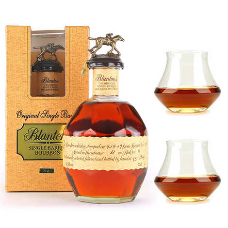 Whisky Blanton's Original single barrel bourbon 46,5% e seus 2 copos.