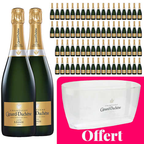 72 garrafas de champanhe Brut Cuve Lonie e 1 balde de gelo grande grátis.