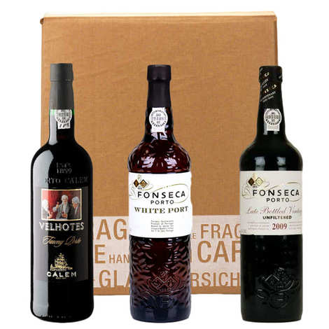 Caixa com 3 vinhos de Portugal
