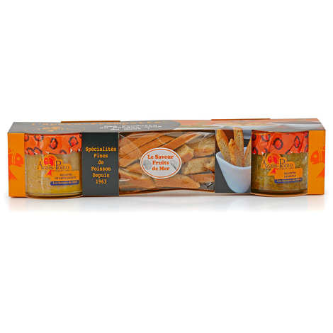 Kit de aperitivos com sabores de frutos do mar - Rillettes de mexilhão e vieira (Conjunto com 2 rillettes (2 x 95g) + molhos (60g))