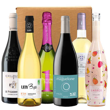 Caixa de degustação com 6 garrafas de vinhos da Occitânia