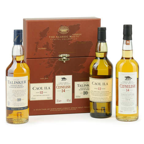 Caixa de presente colecionável de whisky single malt costeiro com 3 garrafas de 20cl (Caol Ila, Talisker, Clynelish)