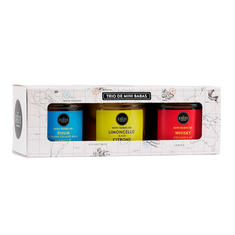 Trio de mini-babas: rum de baunilha, uísque de café e limoncello de limão