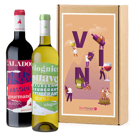 Caixa de presente de vinho Galuval com 2 garrafas (tinto e branco)