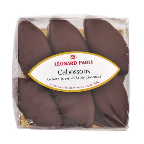 Caixa com 10 cabossons - Calisson d'Aix cobertos com chocolate amargo (caixa de 150g)