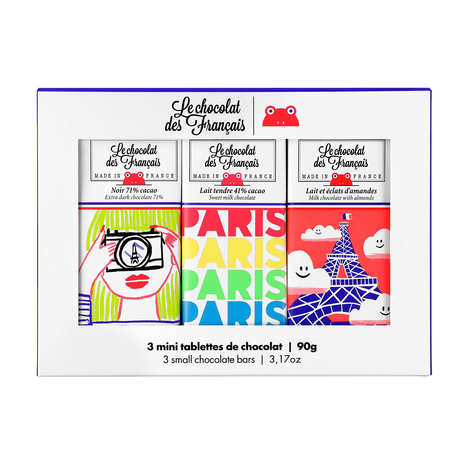 Caixa com 3 mini barras de chocolate orgânico sortidas - Paris (caixa de 90g)