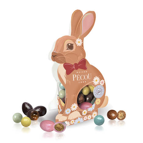 Coelho recheado com uma variedade de doces e chocolates (caixa de coelho de 150g)