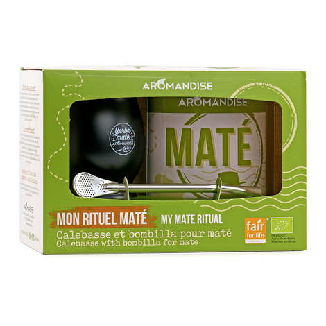 Kit Ritual do Mate - Cabaça, bombilha e caixa de mate verde orgânico selvagem