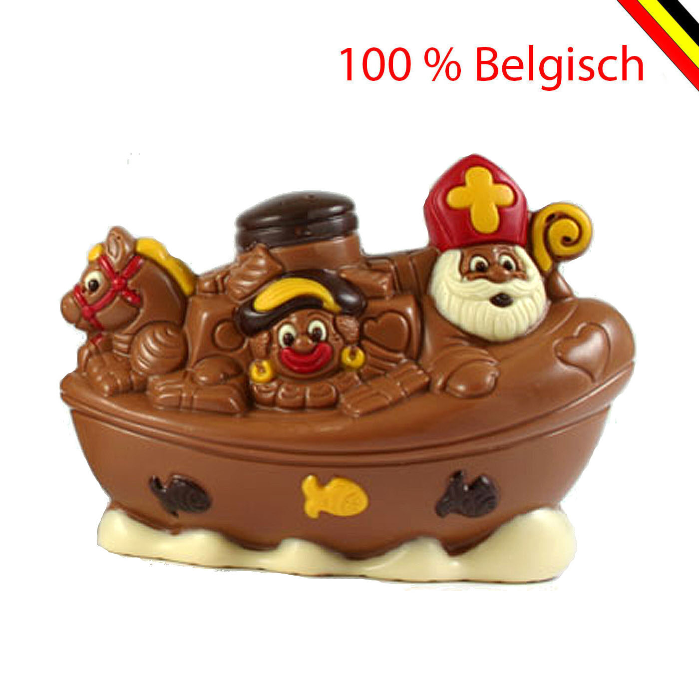 Barco a vapor decorado de São Nicolau - Presente de chocolate de luxo Callebaut